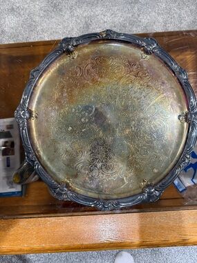 Vintage F.B Rogers Silver Co 1883 Silver Plate Round Serving Tray 12" Scroll Rim